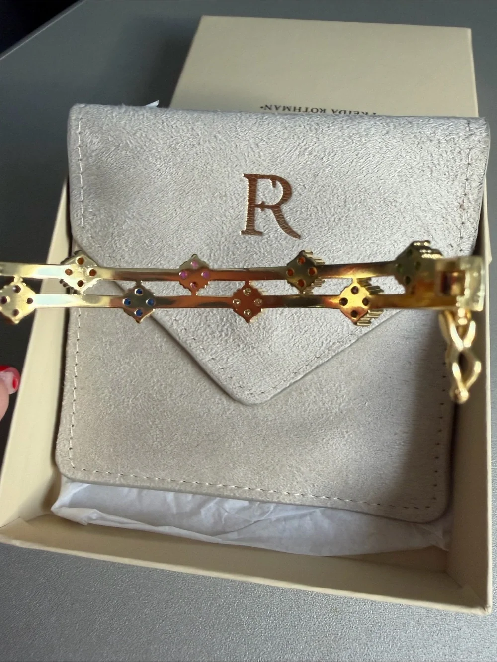 Freida Rothman Gold Multicolor Flower Station Bangle Bracelet - Women's New